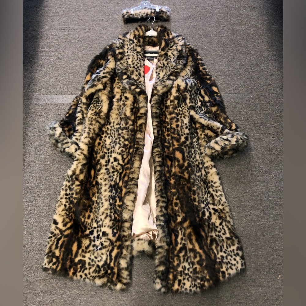 VINTAGE TERRY LEWIS LUXURY Leopard Print Faux Fur Coat AMAZING sz 2X NEW